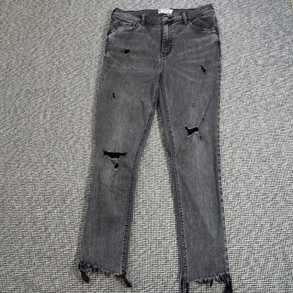 Free People Distressed Step Hem Jeans Faded Black Size 30 Slim Straight Denim